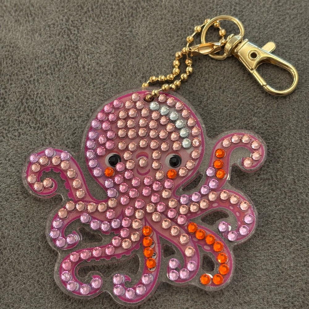 Pink and Orange Rhinestone Octopus Keychain